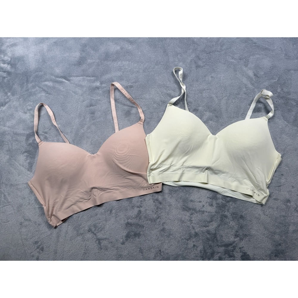 Lot of 2 Danskin Seamless Bra Womens 34B Beige Cream Wireless Adjustable Straps